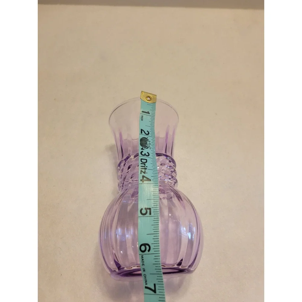 Vtg Glass Bud Vase Ribbed Braided Waist Cottagecore Country Lavender‎ Purple 7in